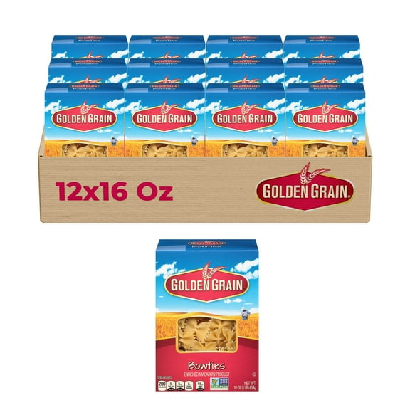 Golden Grain Bowtie Pasta, 12-Pack (16 oz Each) – Classic Farfalle for Pasta Salads, Creamy Dishes & Italian Recipes