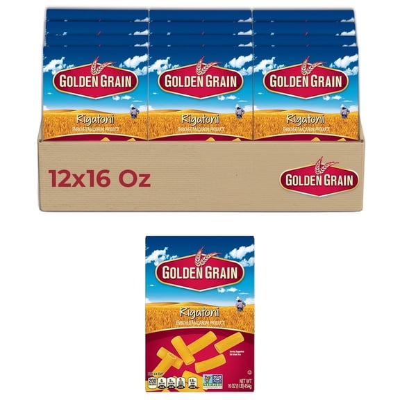 Golden Grain RIGATONI, 12-Pack (16 oz Each)  Ridged Pasta for Hearty Sauces & Baked Dishes