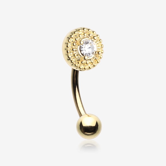 BM25 Golden Grand Sparkle Gem Eyebrow Curved Barbell Ring-Clear Gem