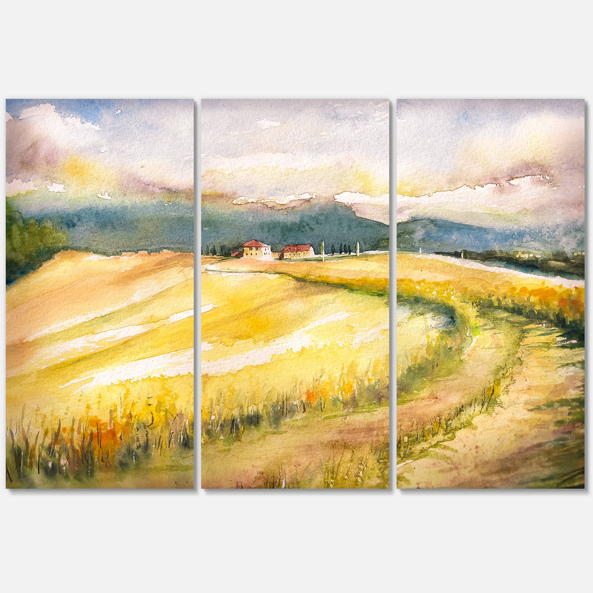 Designart ' Golden Grass Fields of Tuscany Italy ' Country Canvas Wall Art Print