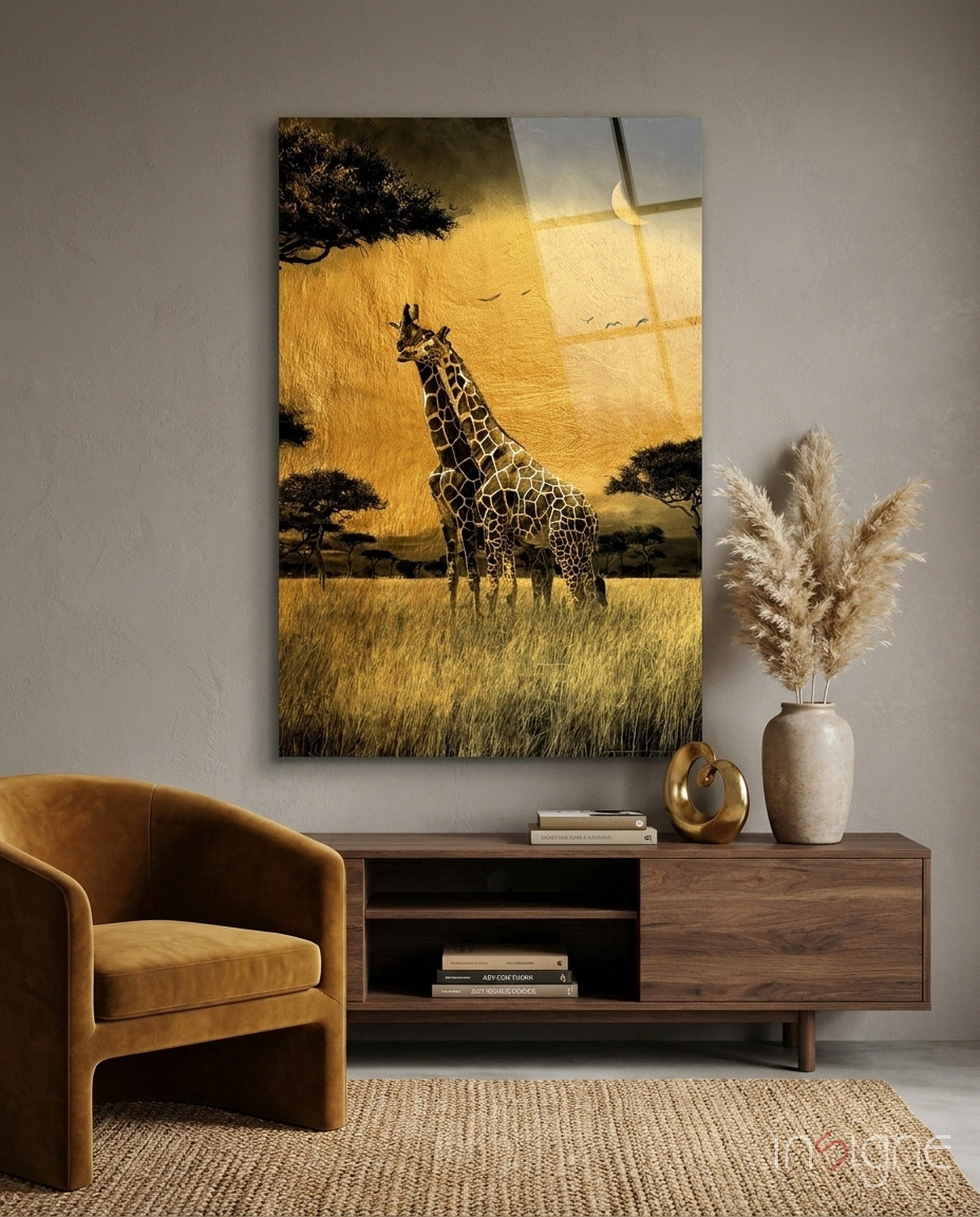 Golden Grassland Acacia Giraffe Pair Glass Wall Art - Walmart.com