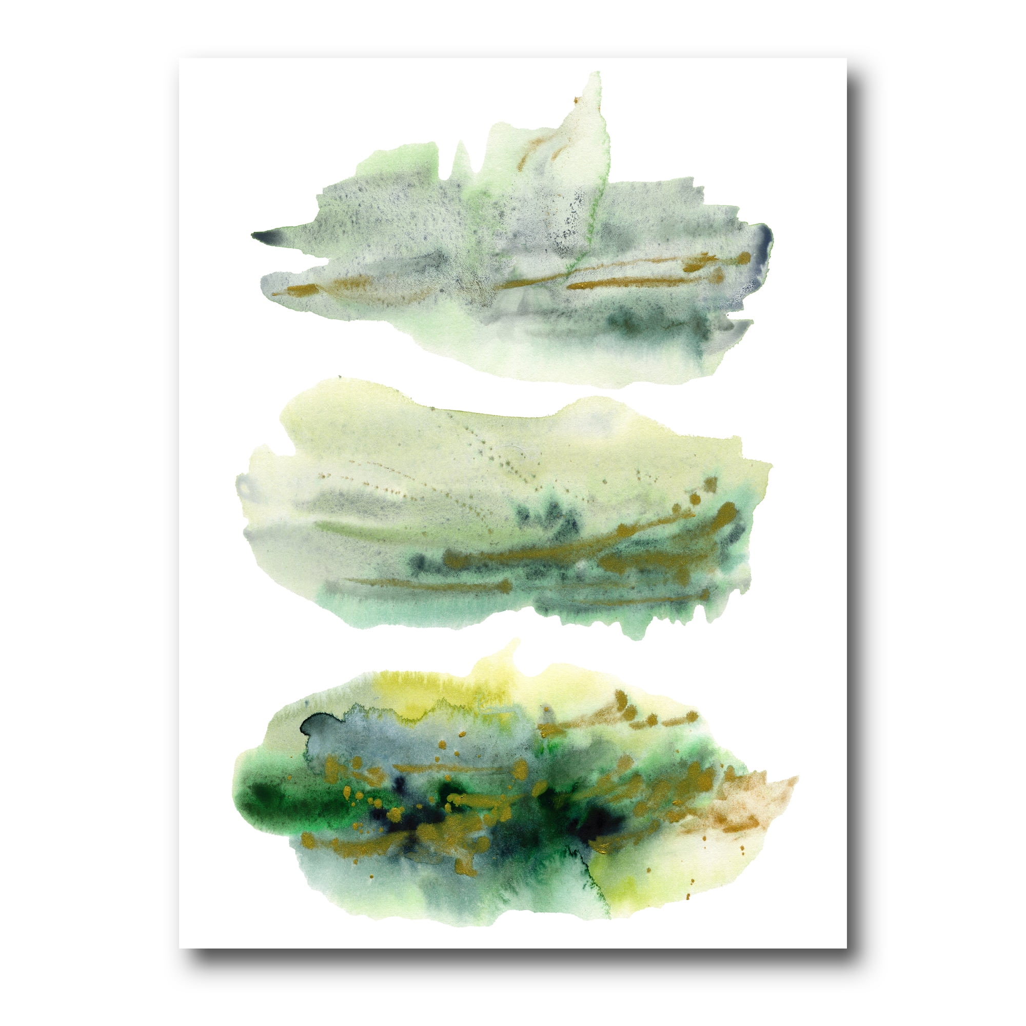 Golden Green Abstract Clouds II 12 in x 8 in Painting Canvas Art Print, by Designart