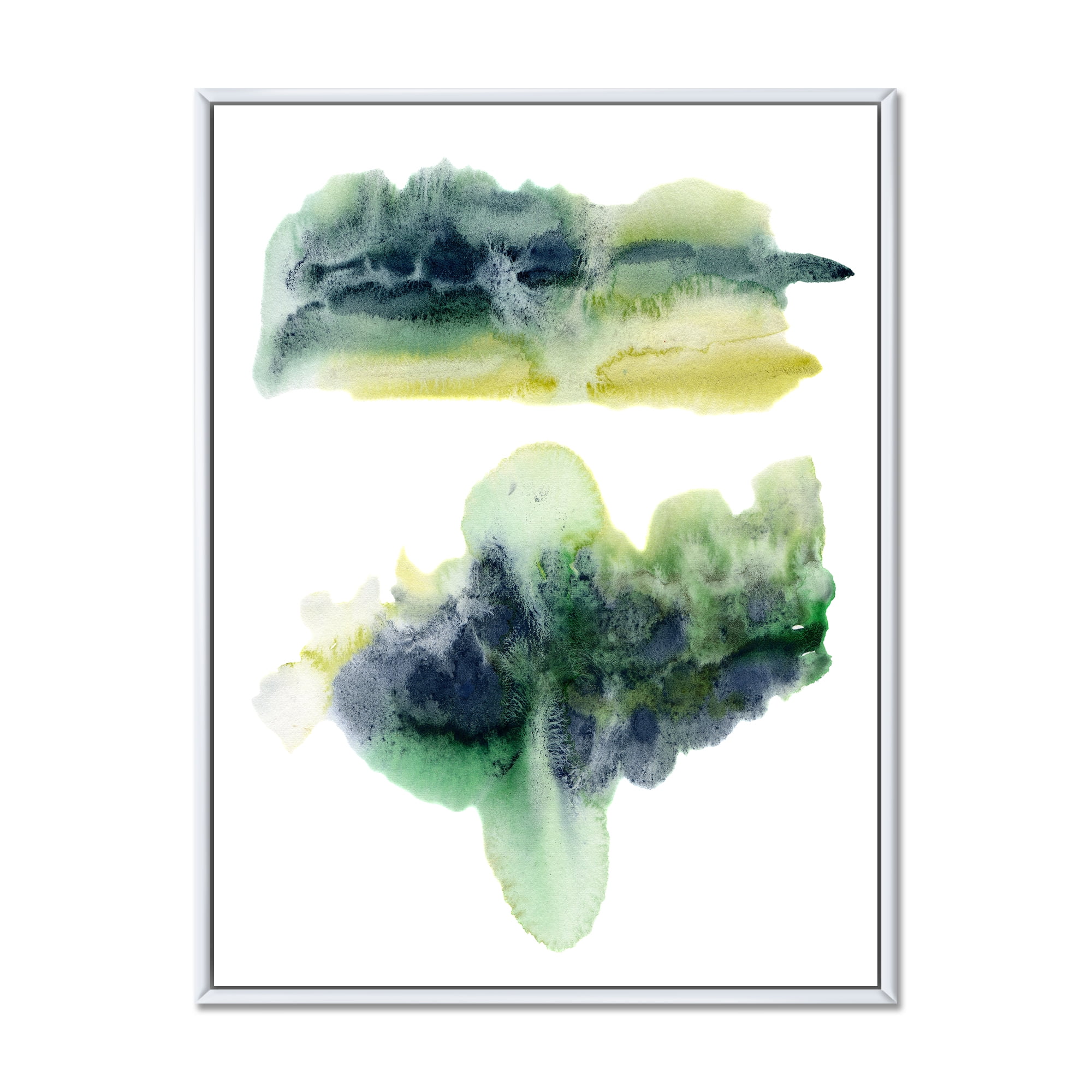 Golden Green Abstract Clouds IV 12 in x 20 in Framed Painting Canvas Art Print, by Designart