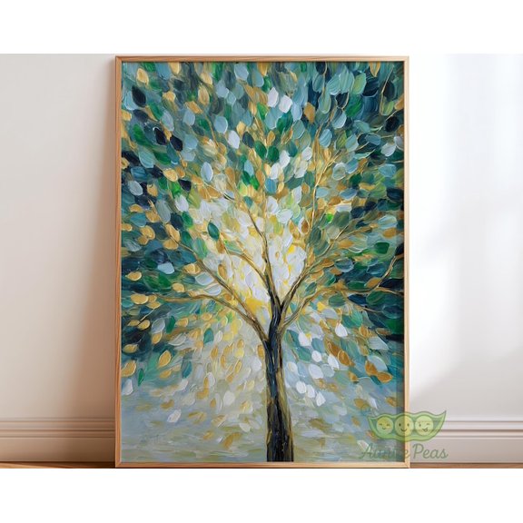 Golden Green Canopy Abstract Tree Wall Art Print, Unframed Paper Poster 8x10in