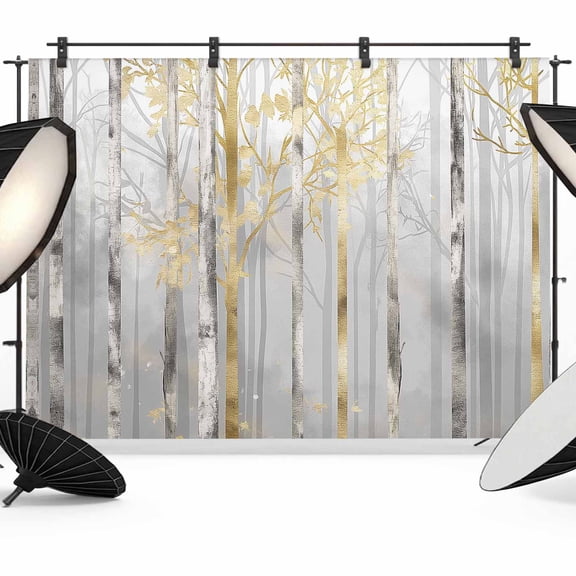 Golden Grey Tree Backdrop for Photoshoot,Photography Photo Studio Background Wall Backdrop,Oil Painting Forest Abstract Art Back Drop Banner Panel for Portraits Wedding Party Live Streaming 7x5Ft