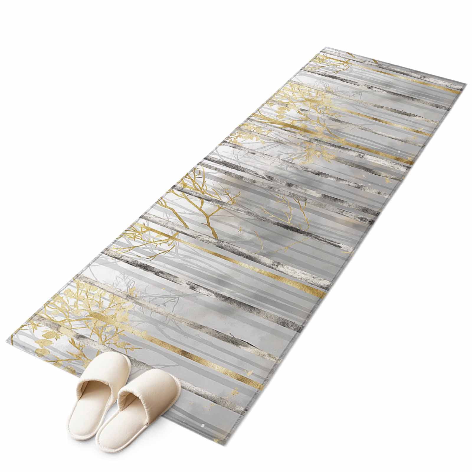 Golden Grey Tree Runner Rug 2x6 FT, Non Slip Hallway Carpet, Oil ...
