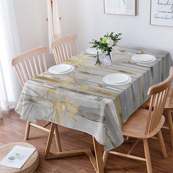 Golden Grey Tree Tablecloth Rectangle Table Cloth 60x102 , Waterproof Tablecloth Outdoor Table Cloth, Oil Painting Forest Abstract Art Washable Table Cover for Kitchen Dining Party
