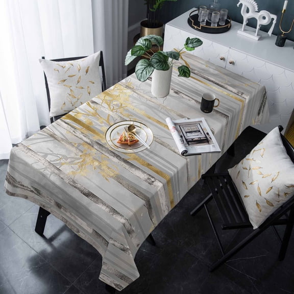 Golden Grey Tree Tablecloth Rectangle Table Cloths 54x108 , Waterproof Tablecloth Outdoor Table Cloth, Oil Painting Forest Abstract Art Washable Table Cover for Kitchen Dining Party
