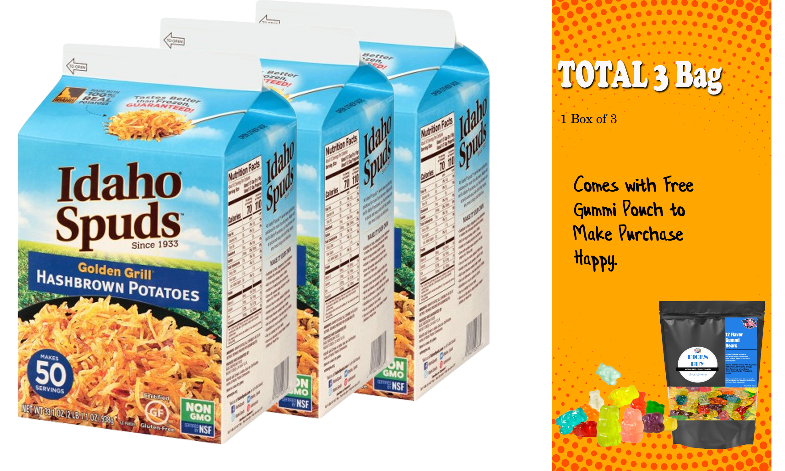 Golden Grill Hashbrown Potatoes, 33oz.3pk - Free PICKN BUY Gummies