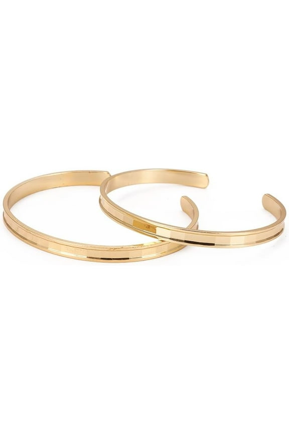 Golden Grooved Brass Cuff Bangle Open Adjustable Bracelet for Jewelry Making Kits DIY Inlaied Gemstone Leather Inlay Bangles Making DIY