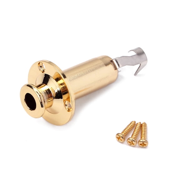 Golden Guitar Endpin Jack Stereo Mono Input Output Socket with Strap Button for Guitar Use 1/4 Inch 6.35mm