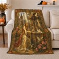 thumbnail image 1 of Golden Haired Maiden in Enchanted Garden, Vintage Medieval Cottage Scene with Flowers for Fantasy Readers, Birthday Gift, Soft Flannel Blanket for Bedroom, Storybook Home Decor, 1 of 9