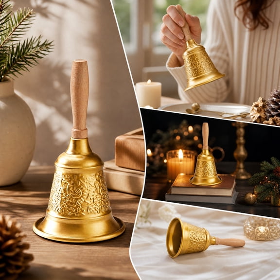 Golden Hand Bell, Service Dinner Bell | Engraved Wedding Supplies, Christmas Alarm and Bedridden Bell