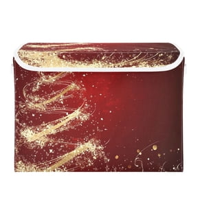 Golden Hand Painted Christmas Tree Foldable Storage Bin with Lid and Handle Collapsible Storage Box 16.5 x 12.6 x 11.8 inches