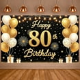 thumbnail image 1 of Golden Happy 80th Banner Glittery 80th Celebration Backdrop Balloons Fireworks Luxury Birthday Background for 80th Birthday Party Milestone Event Indoor Decoration, 1 of 4