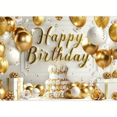 Golden Happy Birthday Party Backdrop Luxury Birthday Cake Balloon Gift Banner Photography Background Photo Shooting Props