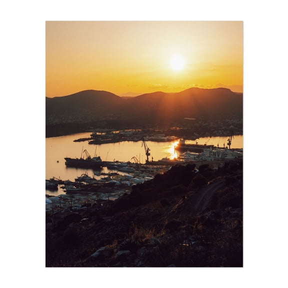 Golden Harbor - Photography Sunset Harbor Silhouette Seascape Landscape Industrial Scenic Unframed Wall Art Print 9 x 12 inches