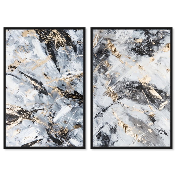 Golden Harmony Abstract Duo Canvas Print Living Room Wall Art by Art Remedy, Black Frame, 10 x 15