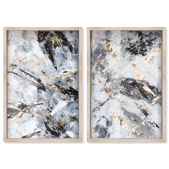 Golden Harmony Abstract Duo Shadowbox Print Living Room Wall Art by Art Remedy, Blonde Frame, 36 x 54