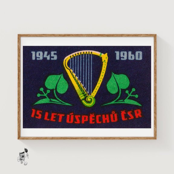 Golden Harp Matchbox Art Print Czech Vintage Propaganda (Office Decor)