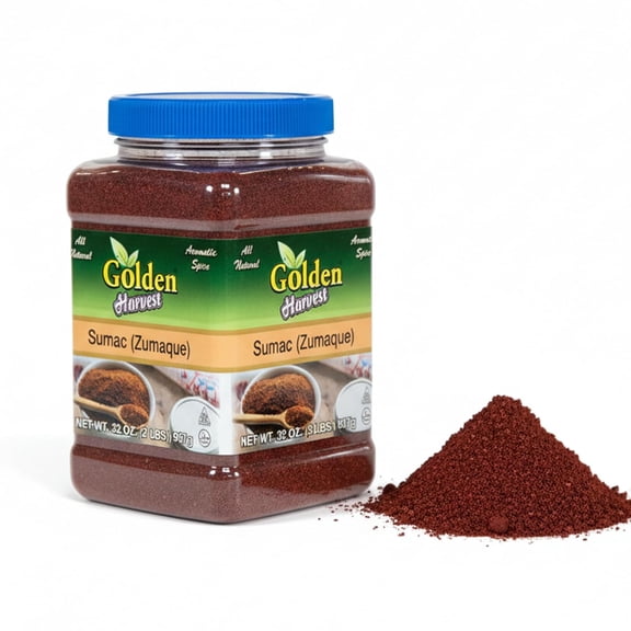 Golden Harvest Sumac Spice Powder | Non GMO, Vegan | Tangy Lemon Like Taste | Ground Sumac Spice | Perfect For Seasoning, Salads, Marinades, Mediterranean & Middle-Eastern Cuisine, 2lbs (907g)