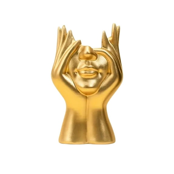 Gold Resin Face Vase - Modern Art Decorative Bud Vase with Human Head Design - Elegant Desktop Display for Home Office, Bookshelf & Bedroom Decor
