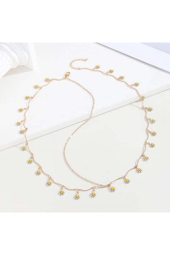 Golden Headpiece Hair Chain Hanging Small Bellis Perennis Head Chain Jewelry Bride Party Festival Birthday Gift For Women and Girls