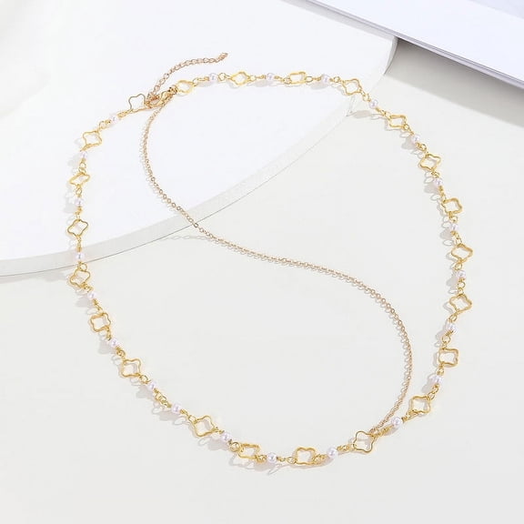 Golden Headpiece Hair Chain Metal Clover and Pearl Beads Head Chain Jewelry Bride Party Festival Birthday Gift For Women and Girls