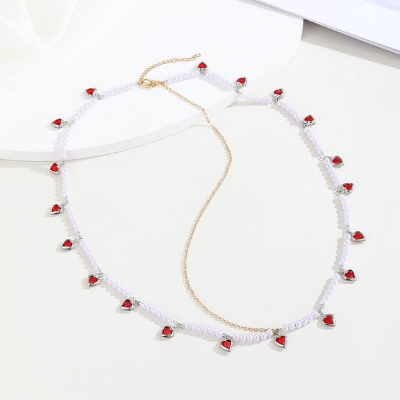Golden Headpiece Hair Chain Pearl Beads Hanging Red Heart Head Chain Jewelry Bride Party Festival Birthday Gift For Women and Girls