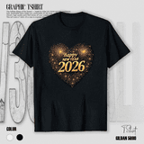 Golden Heart Fireworks Happy New Year 2026 Festive Holiday Fun Unisex T ...