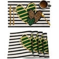 thumbnail image 1 of Golden Heart Placemats Set of 6,Washable Woven Burlap Cloth Fabric Placemat for Square/Rectangle/Round/Oval Dining Table,Easy Clean Place Mats St. Patrick''s Day Black Stripes Leopard Print, 1 of 1