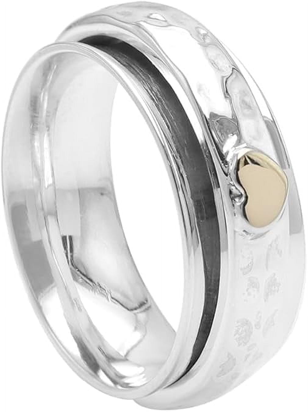 JAY JOOLS Golden Heart Fidget Spinner Ring - Anxiety Ring in 925 Silver for Women