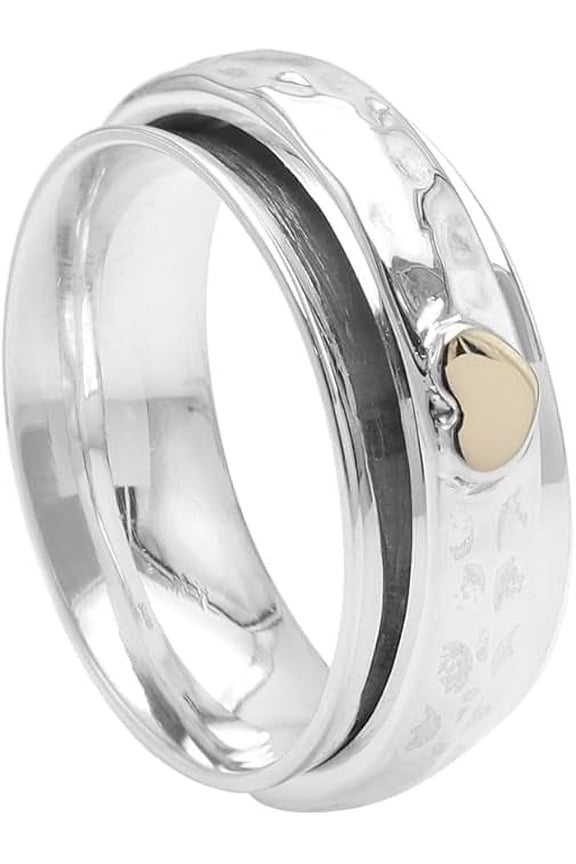 Golden Heart Fidget Spinner Ring - Anxiety Ring in 925 Silver for Women