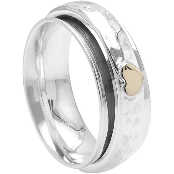 JAY JOOLS Golden Heart Fidget Spinner Ring - Anxiety Ring in 925 Silver for Women