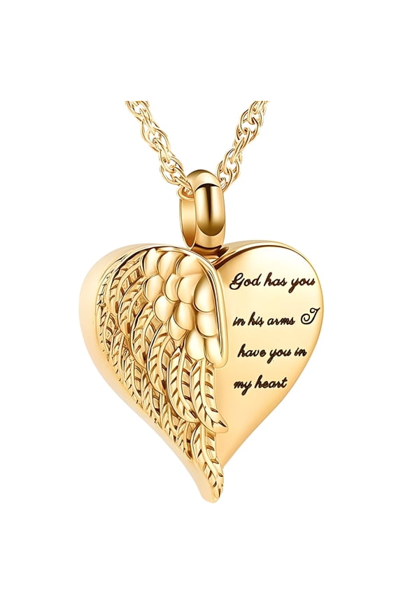 Golden Heart Urn Necklace for Ashes – Cremation Jewelry for Ashes Stainless Steel Keepsake Memorial Pendant Necklace for Women & Men