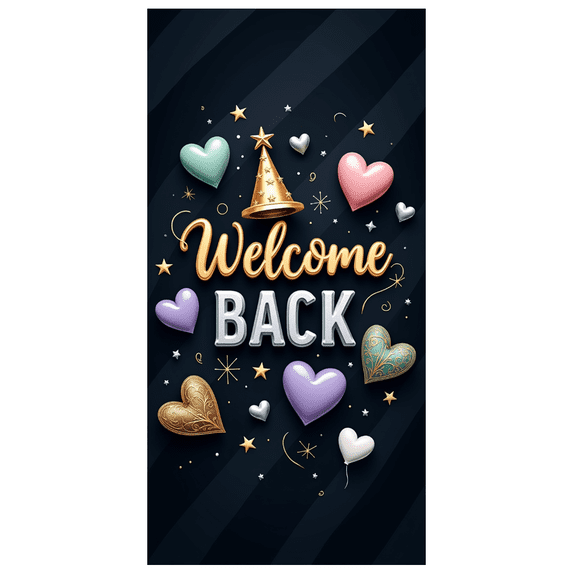 Golden Hearts Welcome Back Decorative Banner Party Decoration Event Banner for Celebration Return Home Gathering