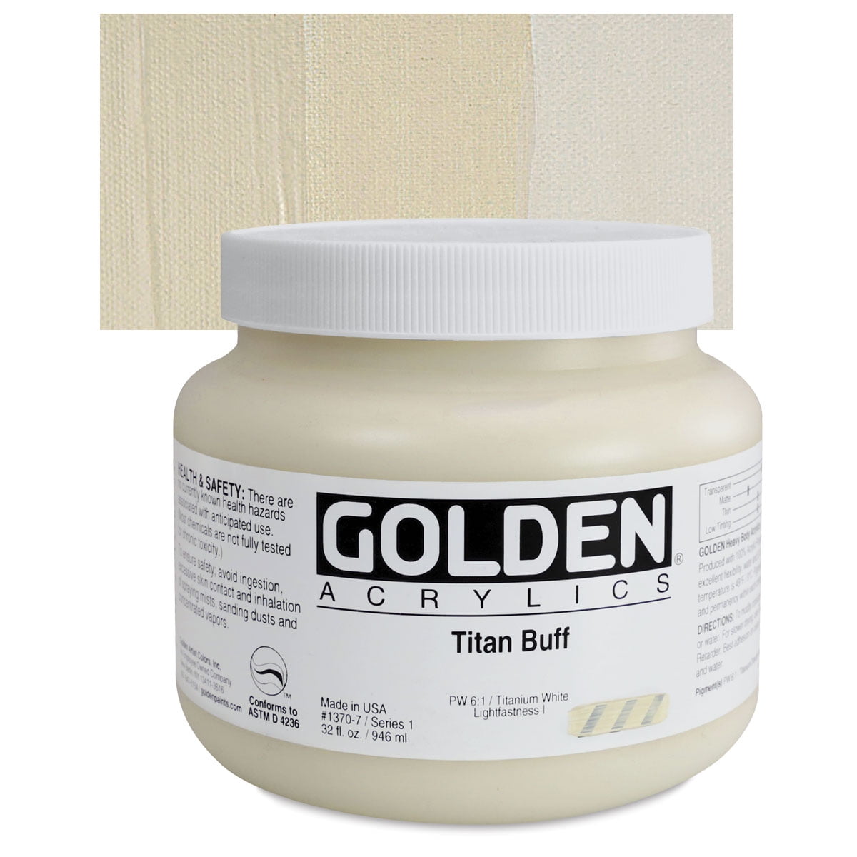 Golden Heavy Body Acrylic Paint, 32oz, Titan Buff