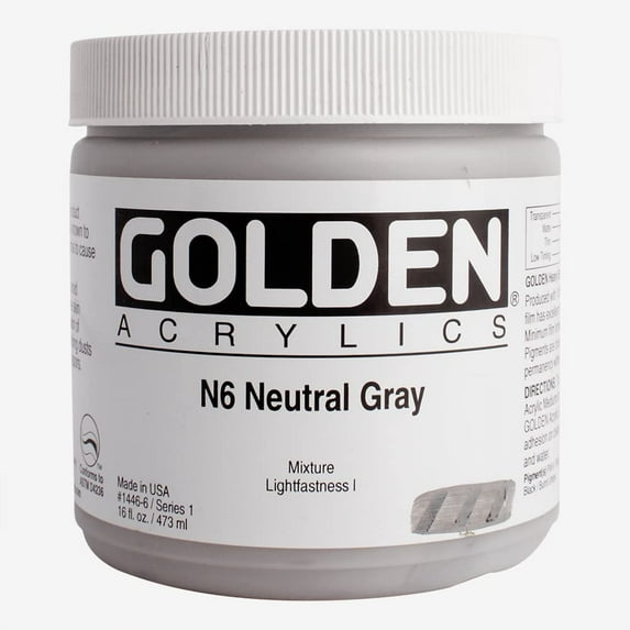 Golden Heavy Body Artist Acrylics - Neutral Gray N6, 16 oz Jar