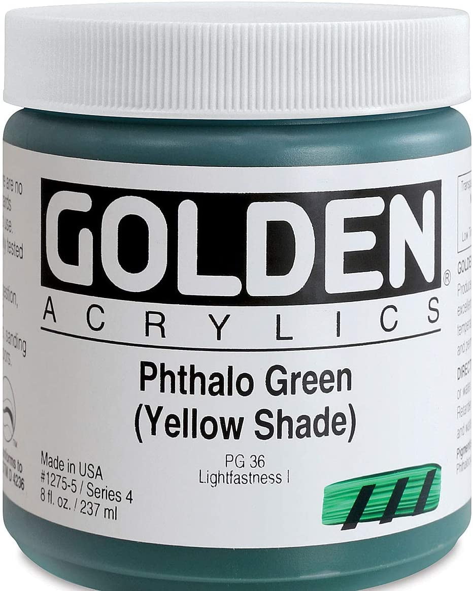 Golden Heavy Body Artist Acrylics - Phthalo Green (Yellow Shade), 8 oz Jar