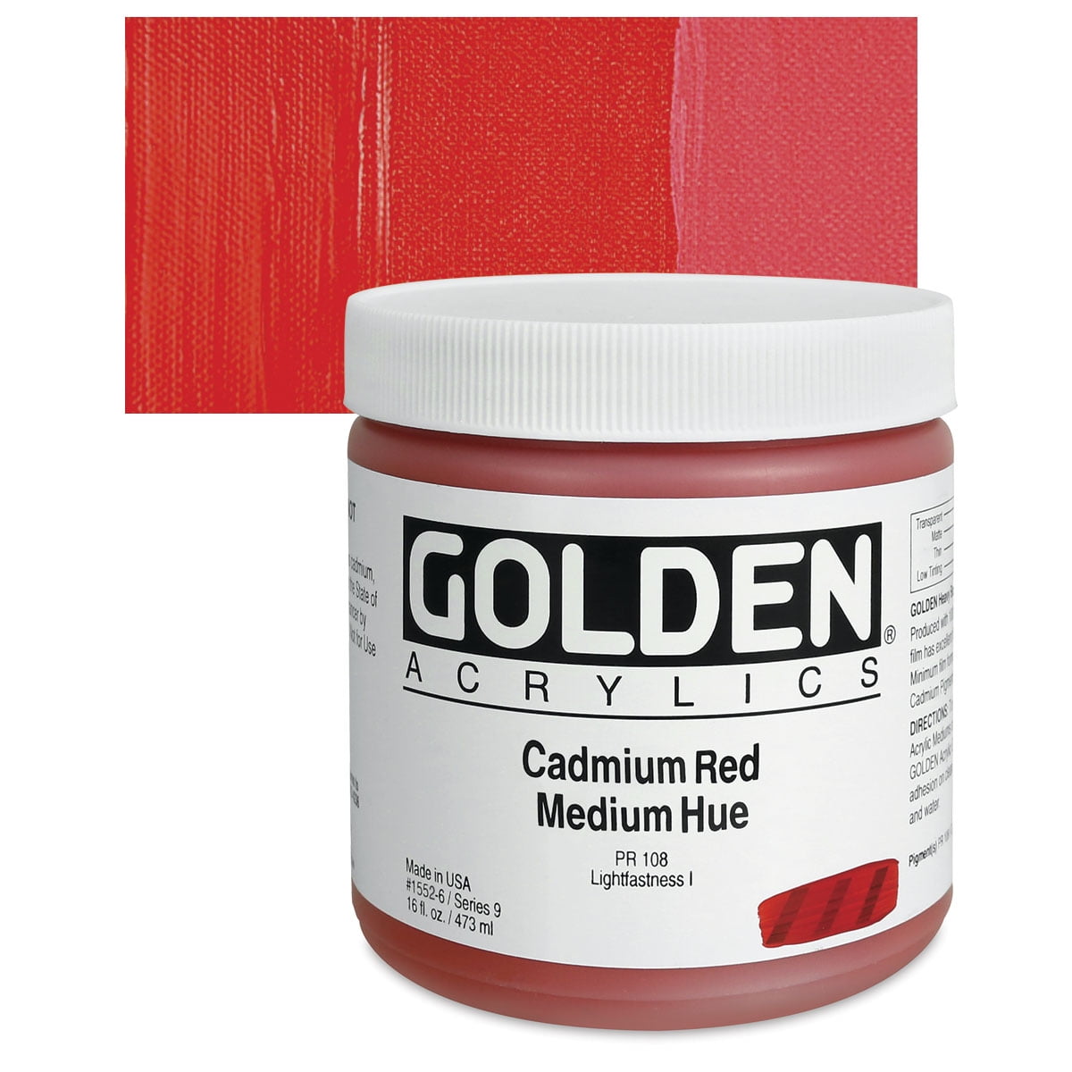 Golden Heavy Body Artist Acrylics - Cadmium Red Medium Hue, 16 oz Jar