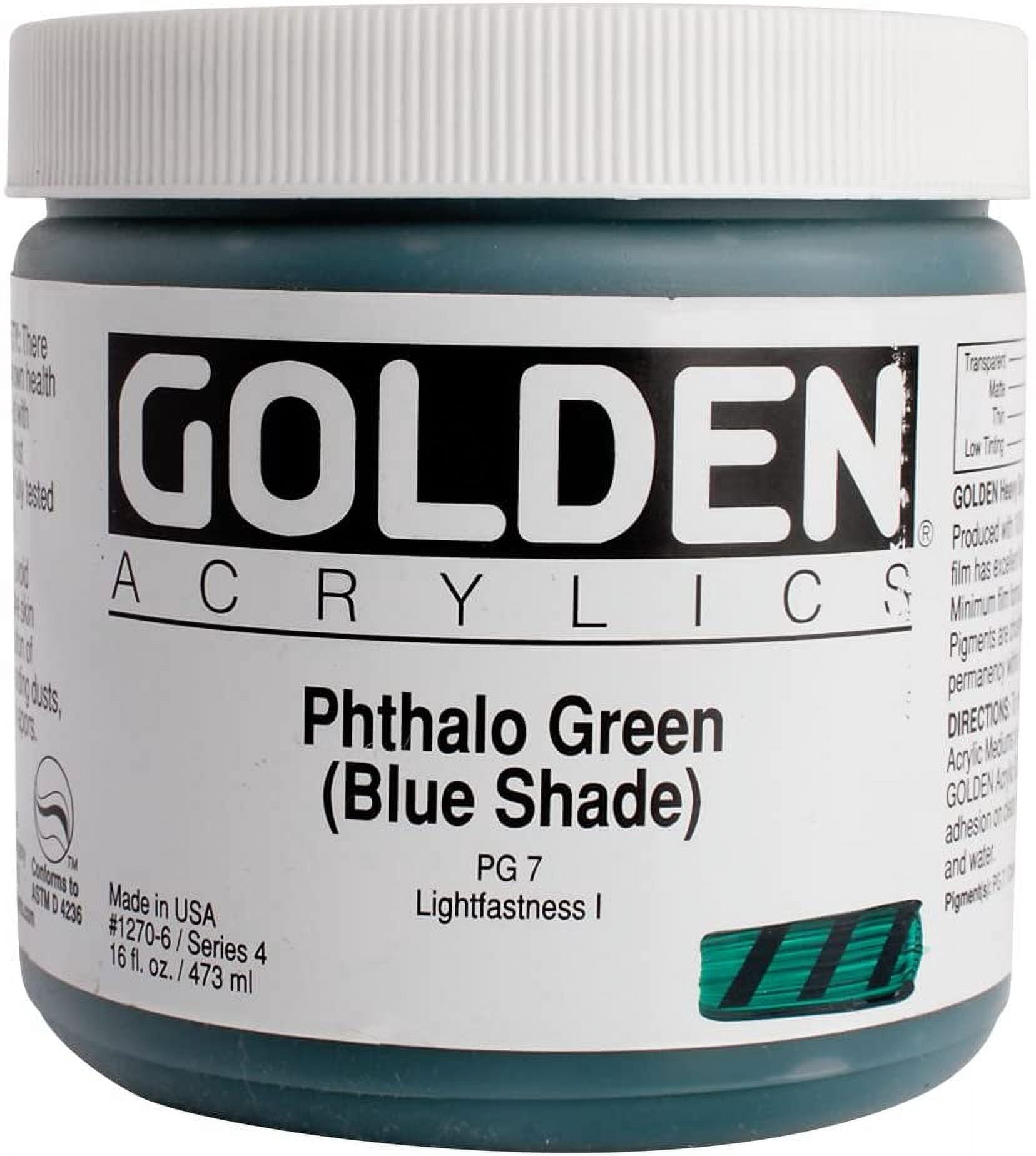 Golden Heavy Body Artist Acrylics - Phthalo Green (Blue Shade), 16 oz Jar