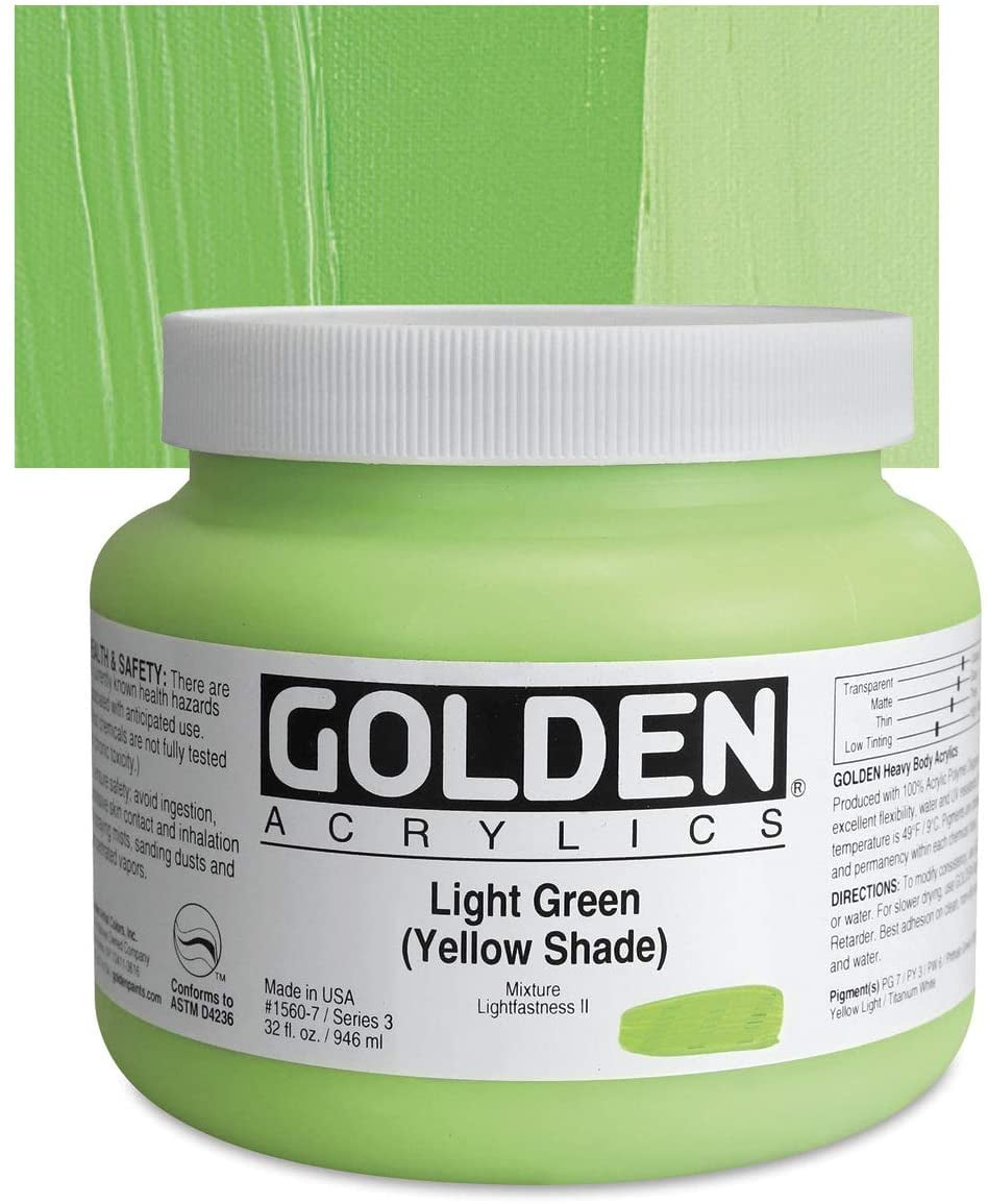Golden Heavy Body Artist Acrylics - Light Green (Yellow Shade), 32 oz Jar