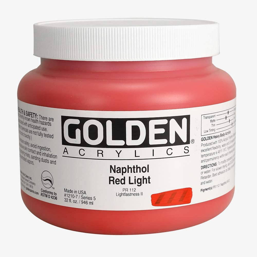 Golden Heavy Body Artist Acrylics - Naphthol Red Light, 32 oz Jar