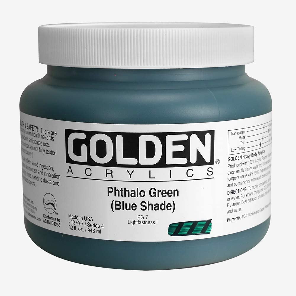 Golden Heavy Body Artist Acrylic, 32 oz, Phthalo Green (Blue Shade)