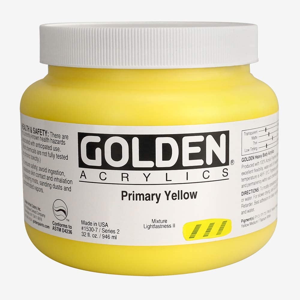 Golden Heavy Body Artist Acrylics - Primary Yellow, 32 oz Jar