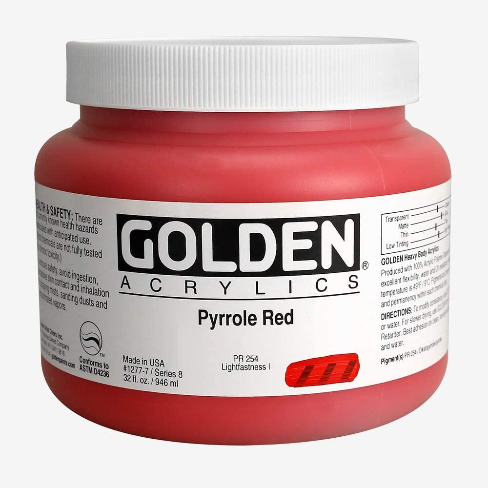 Golden Heavy Body Artist Acrylics - Pyrrole Red, 32 oz Jar