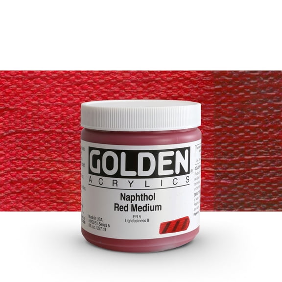 Heavy Body Acrylics by GOLDEN, Naphthol Red Medium, 8 fl. oz. Jar, Professional Acrylic Paint, Semi-Opaque