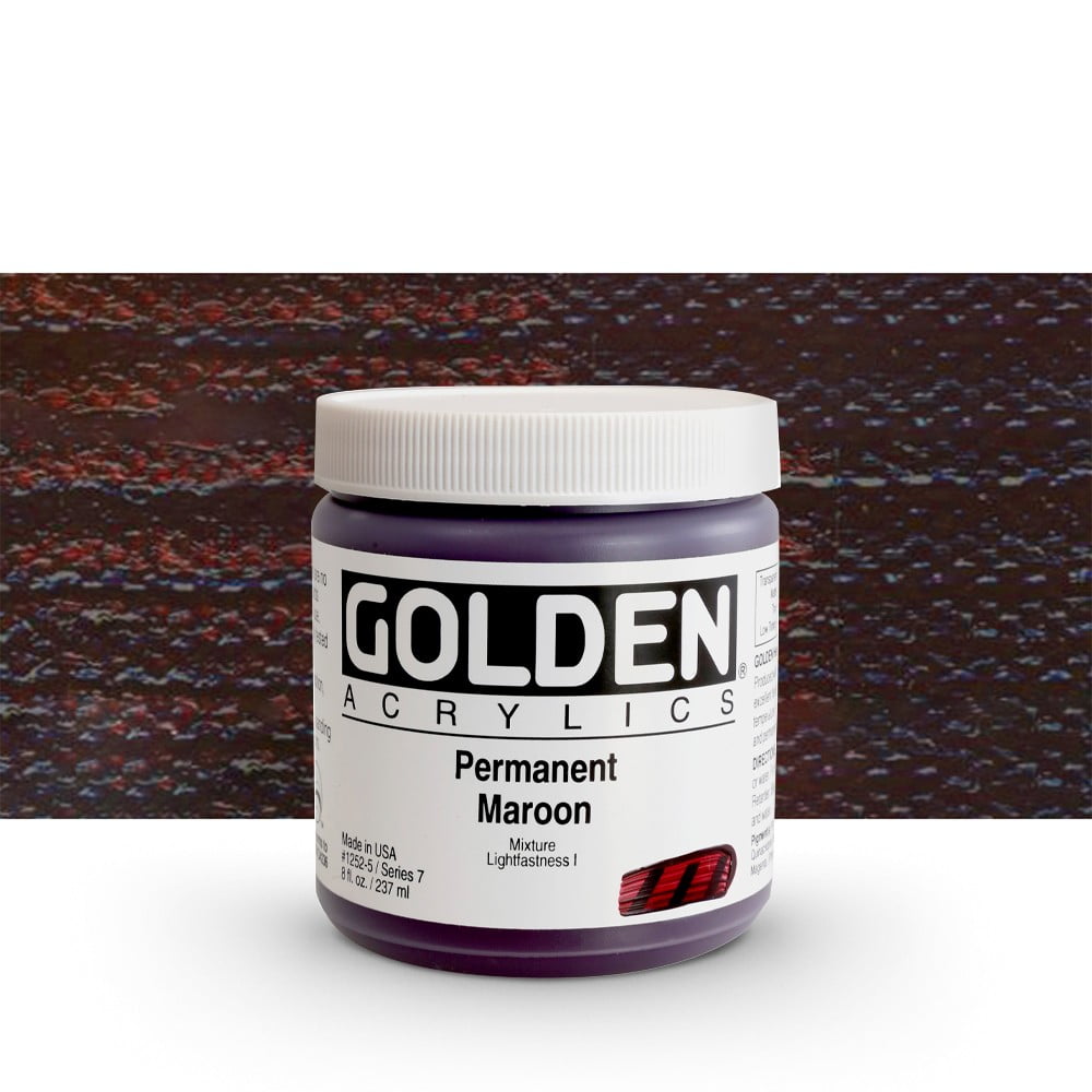 Golden Heavy Body Artist Acrylics - Permanent Maroon, 8 oz Jar