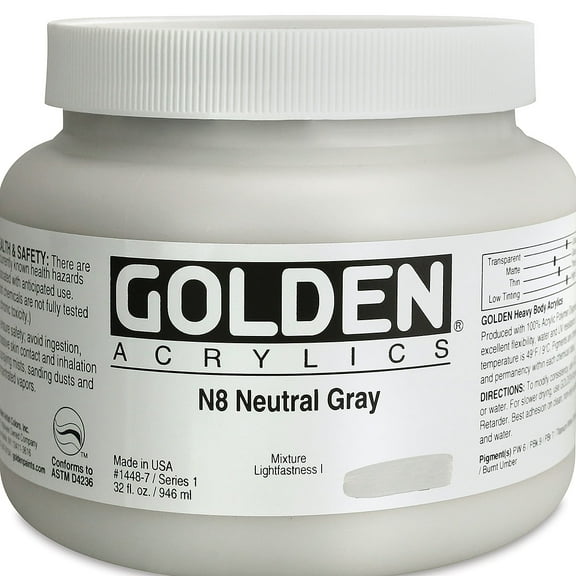 Golden Heavy Body Artist Acrylics - Neutral Gray N8, 32 oz Jar