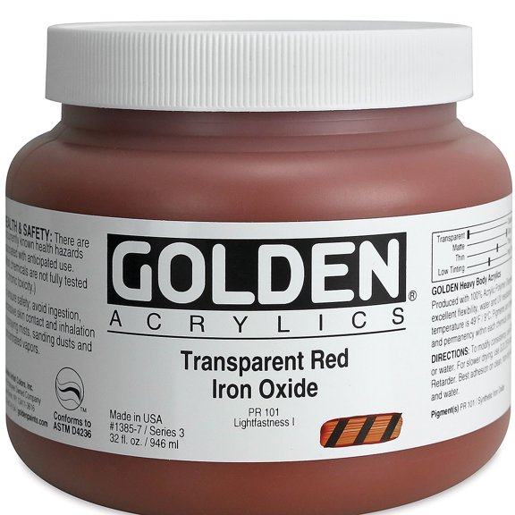 Golden Heavy Body Artist Acrylics - Transparent Red Iron Oxide, 32 oz Jar